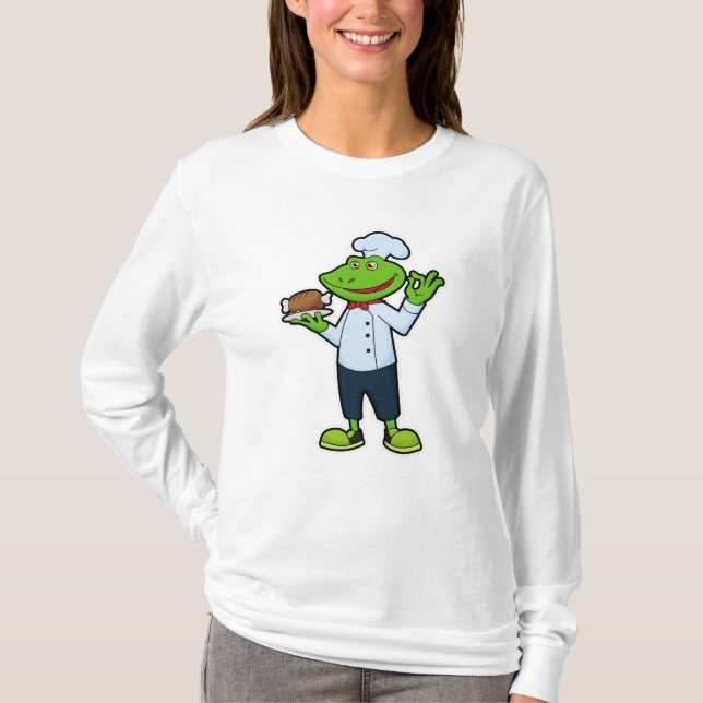 Camiseta Sapo como cozinhar com placa de serviço e frango (Frente)