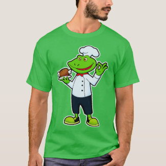 Camiseta Sapo como cozinheiro com frango de placa de serviç