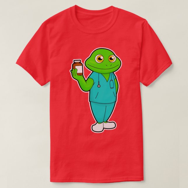 Camiseta Sapo como Enfermeira com Estetoscópio de Remédio (Frente do Design)