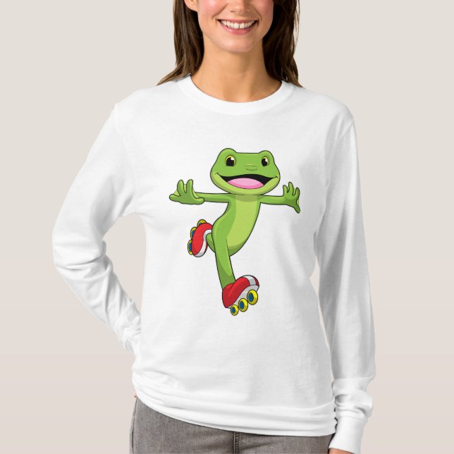 Camiseta Sapo como skater em linha com skates de cilindro (Frente)