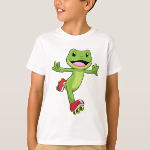 Camiseta Sapo como skater em linha com skates de cilindro