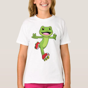 Camiseta Sapo como skater em linha com skates de cilindro