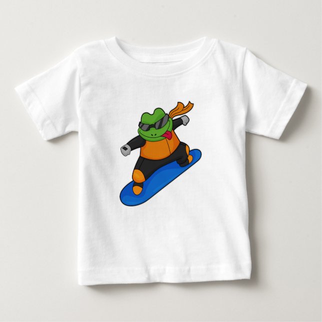 Camiseta Sapo como Snowobarder com Snowboard (Frente)