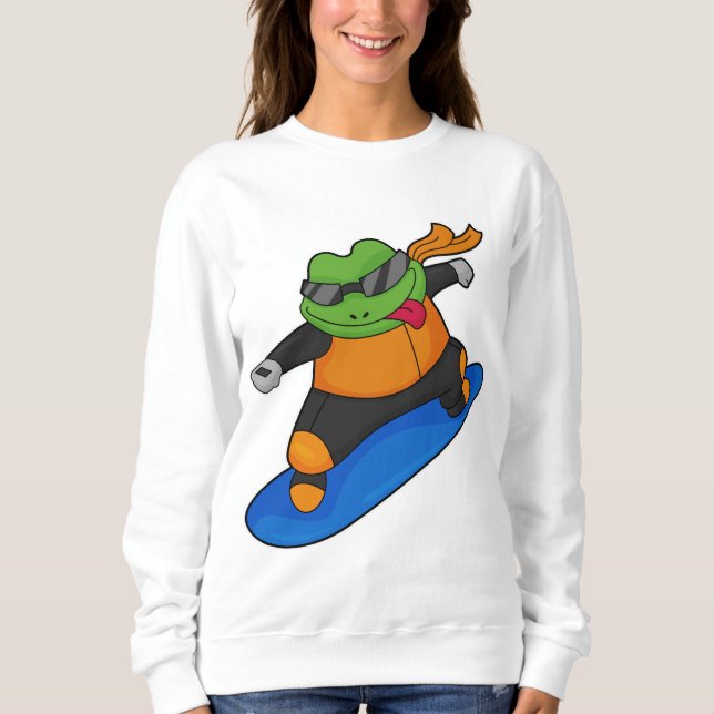 Camiseta Sapo como Snowobarder com Snowboard (Frente)