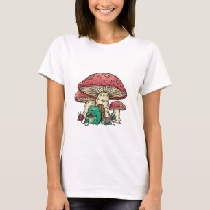 Camiseta Sapo cottagecore com casa de cogumelo
