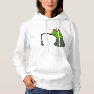 Camiseta Sapo da pedra na pesca com cana de pesca e peixe