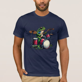Camiseta Sapo de Cartoon Engraçado Tocando Tambores