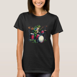 Camiseta Sapo de Cartoon Engraçado Tocando Tambores