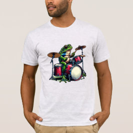 Camiseta Sapo de Cartoon Engraçado Tocando Tambores