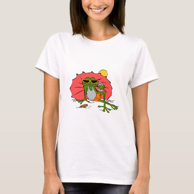 Camiseta Sapo de cartum Banho de sol com bebida (Frente)