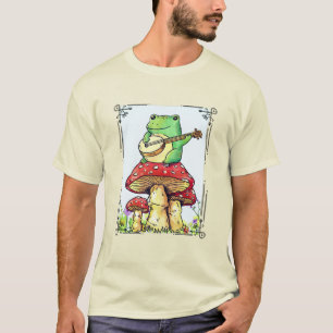Camiseta Sapo de Cottagecore com cogumelos jogando banjo