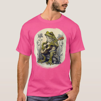 Camiseta Sapo de Cottagecore das Mulheres com Violão Acústi