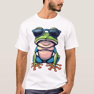 Camiseta Sapo de desenho animado legal usando óculos de sol