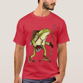 Camiseta Sapo de desenho do Sapo de caminhada com mochila e