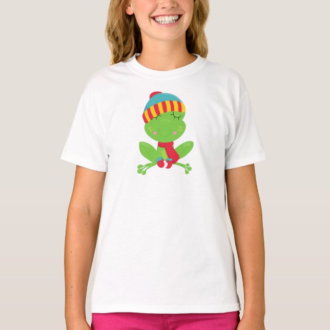Camiseta Sapo de inverno, Sapo bonito, Sapo Verde, Chapéu,  (Frente)