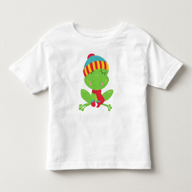 Camiseta Sapo de inverno, Sapo bonito, Sapo Verde, Chapéu,  (Frente)
