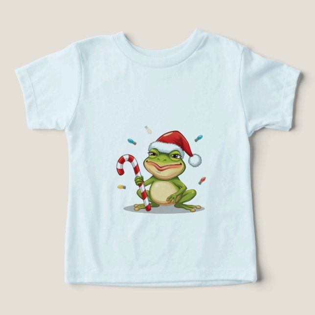 Camiseta Sapo de Natal Fofo Com Cana de Açúcar - Férias Div (Design frontal)