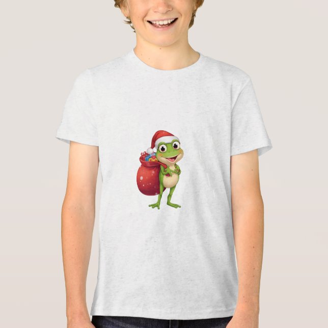 Camiseta Sapo de Natal Fofo com Sacola de Presente - Sapo d (Frente)