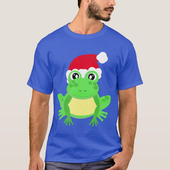 Camiseta Sapo de Natal Santa Hat Novelty Engraçado Azul (Frente)