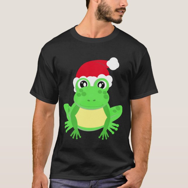 Camiseta Sapo de Natal Santa Hat Novelty Negro Engraçado (Frente)