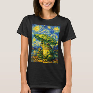 Camiseta Sapo de noite estrelada guarda-chuva estilo van go