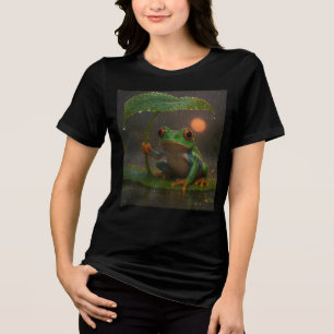 Camiseta Sapo de Olho Vermelho Folha Guarda-Chuva na Chuva
