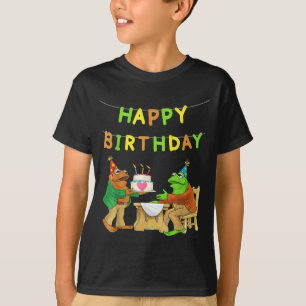 Camiseta Sapo e filho feliz aniversáriodesenho gráfico fofo