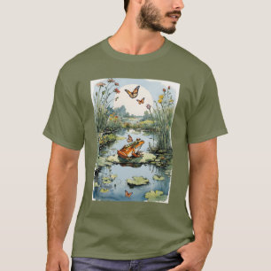 Camiseta Sapo Em Um Lily Pad Com Borboletas