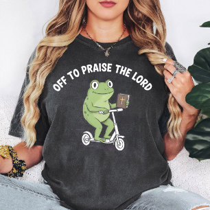 Camiseta Sapo Engraçado Andando de Scooter com Bíblia