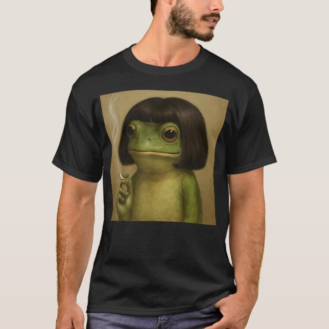 Camiseta Sapo Engraçado Bob Corte de Cabelo Fumando Meme (Frente)
