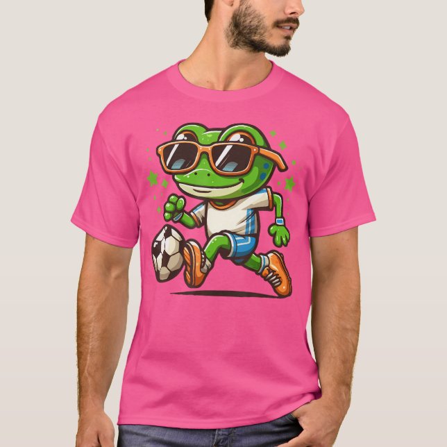 Camiseta Sapo Engraçado Com Óculos De Sol Sapo Jogando Fute (Frente)