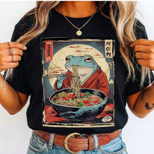 Camiseta Sapo Engraçado Comendo Macarrão Japonês para Prese