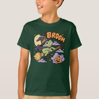 Camiseta Sapo engraçado de Halloween Bruxa Vassoura Abóbora