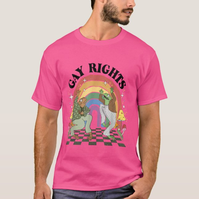 Camiseta Sapo Engraçado Diga Direitos Gays LGBT Sapo Arco-Í (Frente)