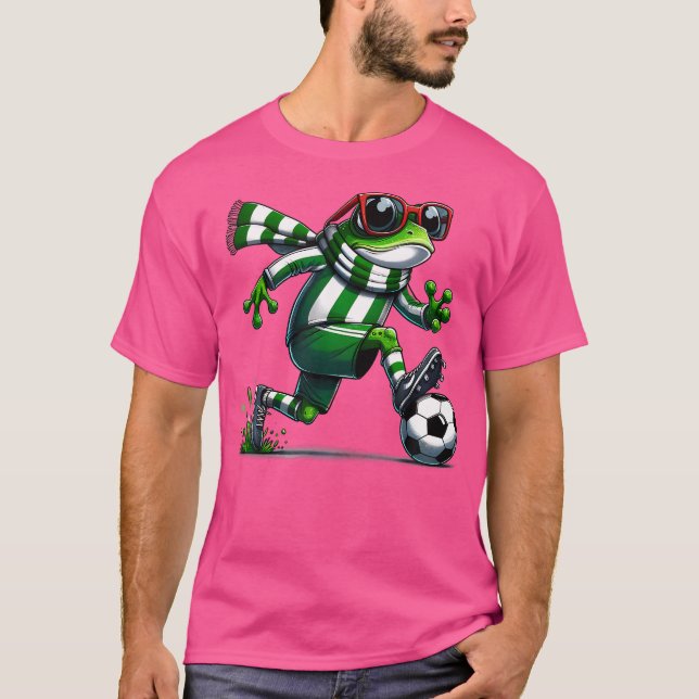 Camiseta Sapo Engraçado Sapo De Animais Jogando Futebol (Frente)