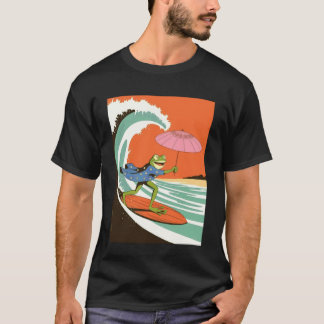 Camiseta Sapo Engraçado Surfando Onda Quimono Guarda-Sol Hu