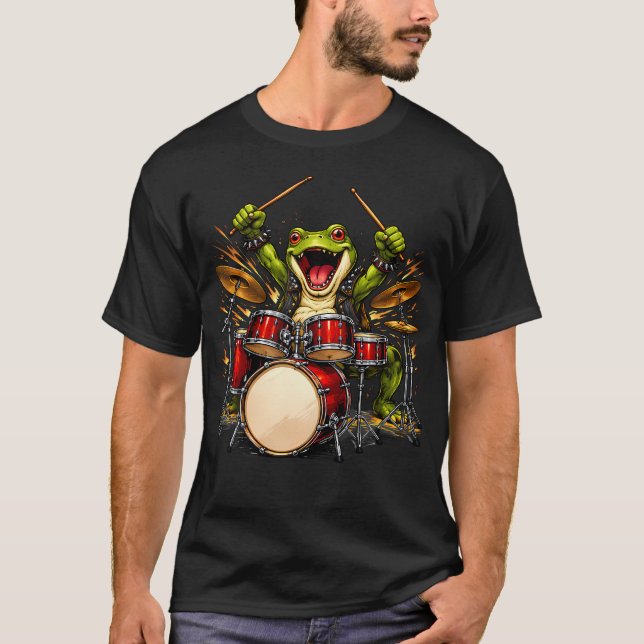 Camiseta Sapo Engraçado Tocando Guitarra Rock And Roll Para (Frente)