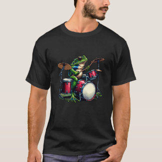 Camiseta Sapo Engraçado Tocando Tambores