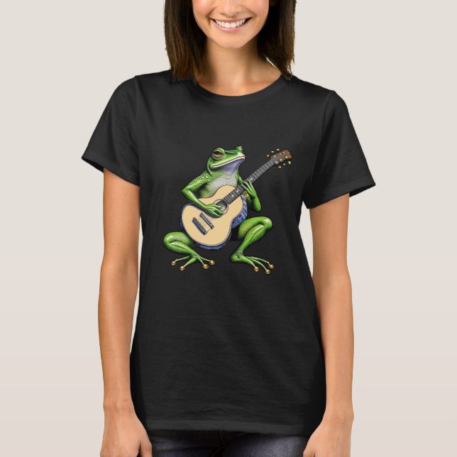 Camiseta Sapo Engraçado Tocando Violão (Frente)