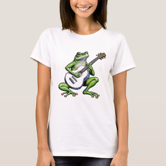 Camiseta Sapo Engraçado Tocando Violão (Frente)