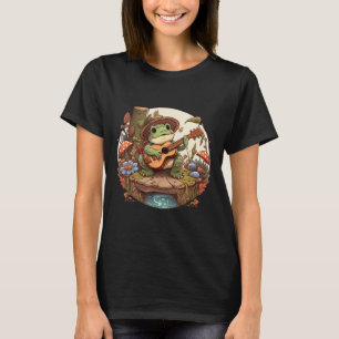 Camiseta Sapo estético de algodão branco tocando banjo em M