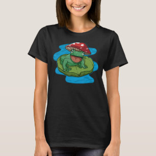 Camiseta Sapo Feliz Sentado Em Um Linho De Água Com Mushro