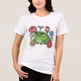 Camiseta Sapo Fofo com Design de Flores Kawaii Cottagecore