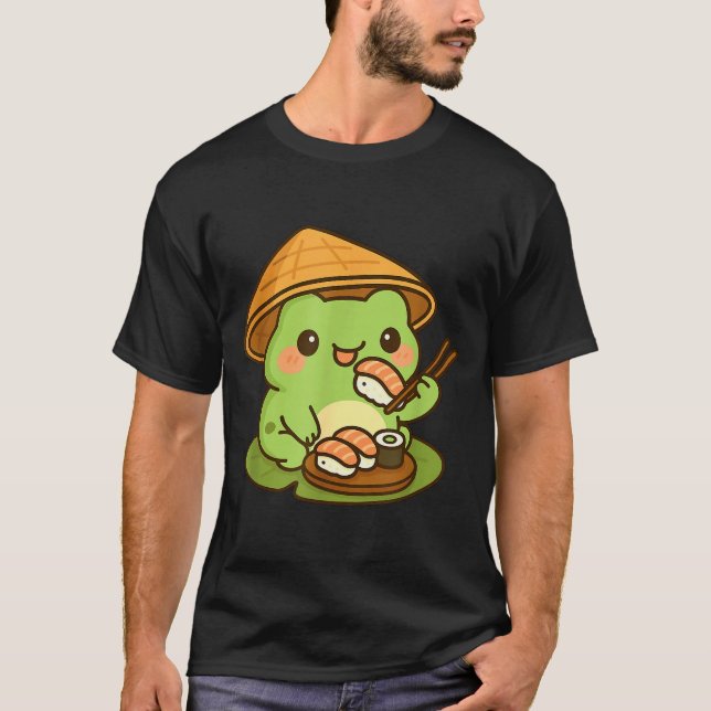 Camiseta Sapo Fofo Comendo Sushi Anime Presentes Japoneses  (Frente)