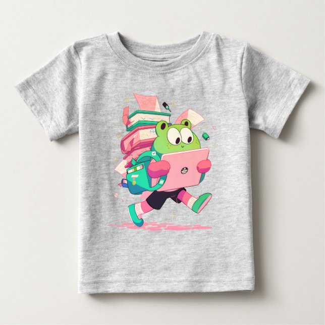 Camiseta Sapo Fofo de Volta às Aulas com Livros e Mochila (Frente)