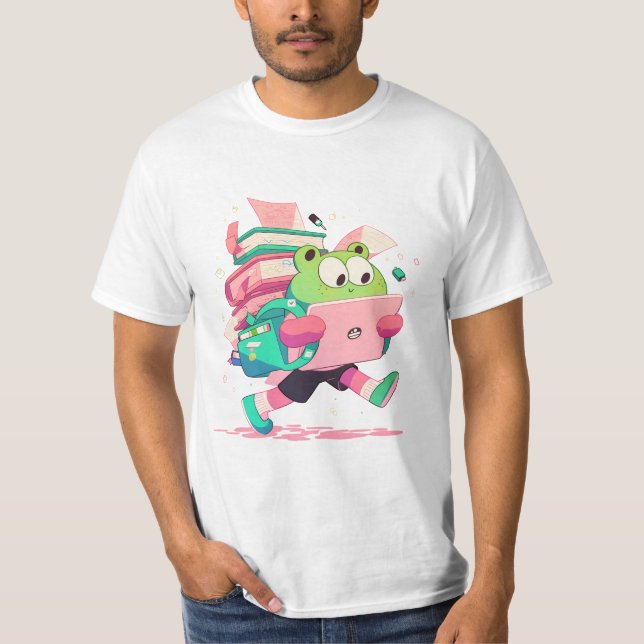 Camiseta Sapo Fofo de Volta às Aulas com Livros e Mochila (Frente)