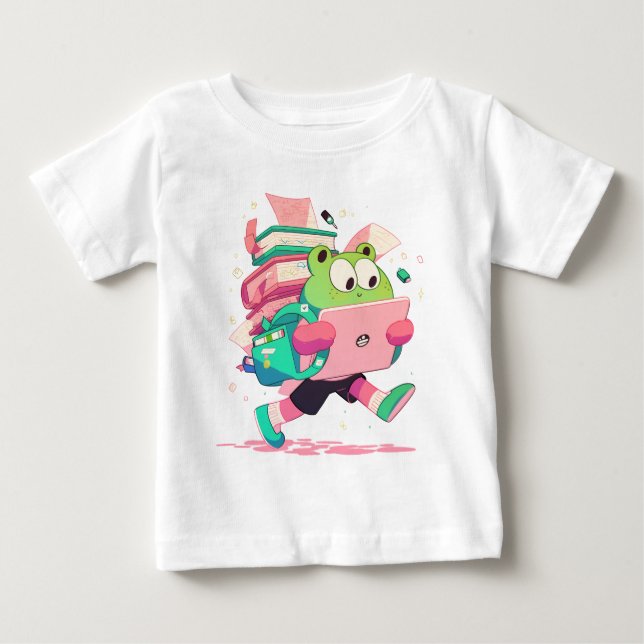 Camiseta Sapo Fofo de Volta às Aulas com Livros e Mochila (Frente)