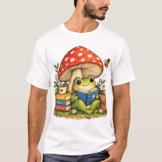 Camiseta Sapo Fofo Lendo Debaixo de Cogumelo Design de Aman