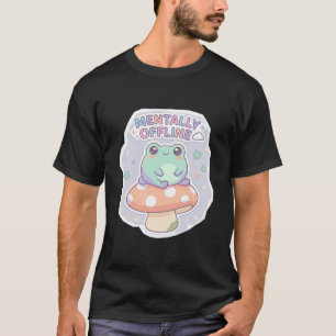 Camiseta Sapo Fofo Mentalmente Offline Cogumelo Pastel Kawa