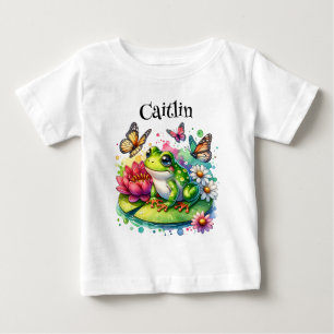 Camiseta Sapo giro no calço lírio com flores e borboletas